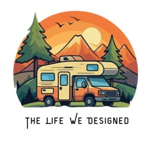 The Life We Designed Logo illustration showing rv, mountains and trees.